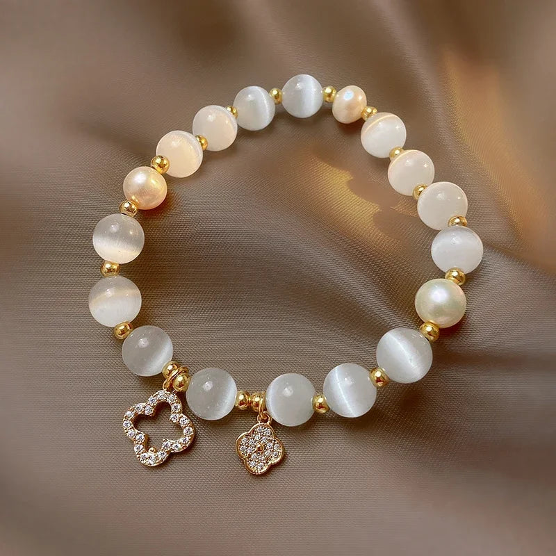 Bracelet en cristal naturel, opale blanche, porte-bonheur