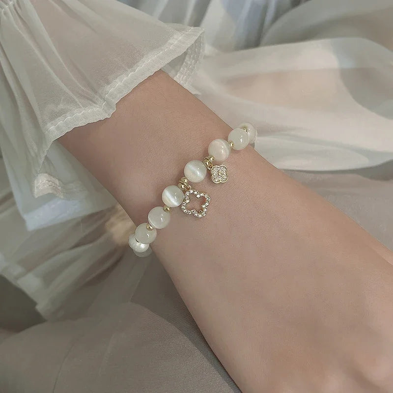 Bracelet en cristal naturel, opale blanche, porte-bonheur