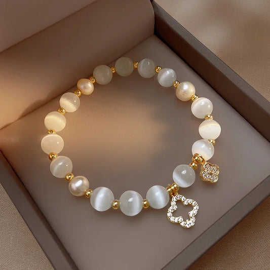 Bracelet en cristal naturel, opale blanche, porte-bonheur